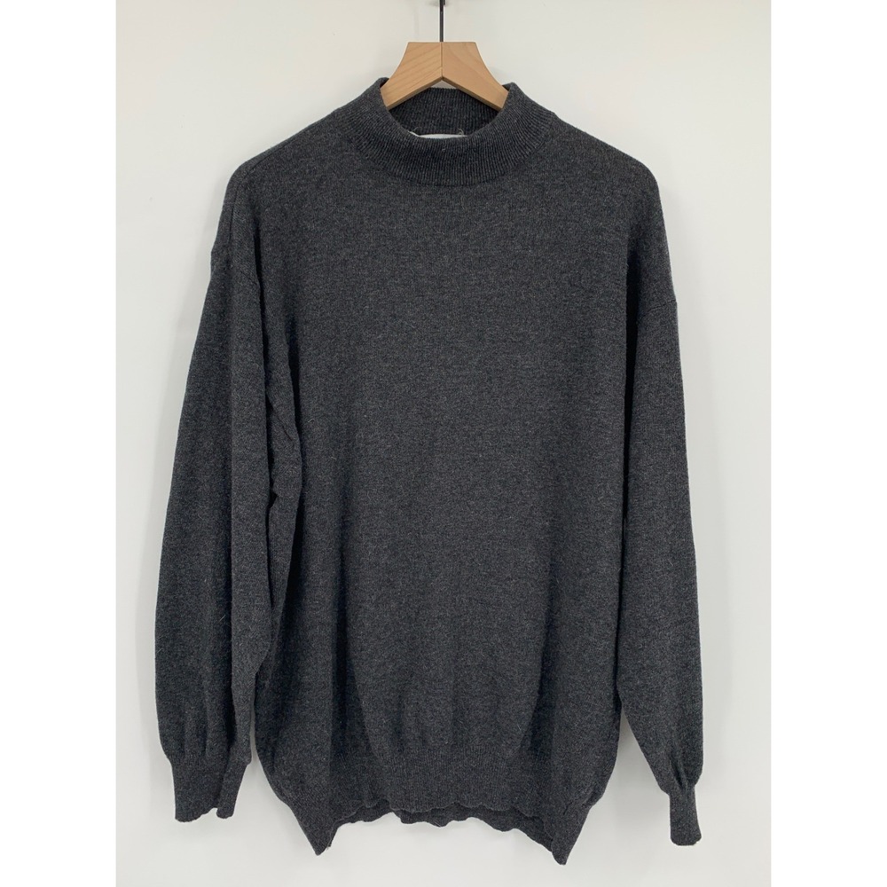 Vintage Fully Fashioned Sweater Mens XL Gray Mock Neck Lambswool Blend Italy NEW